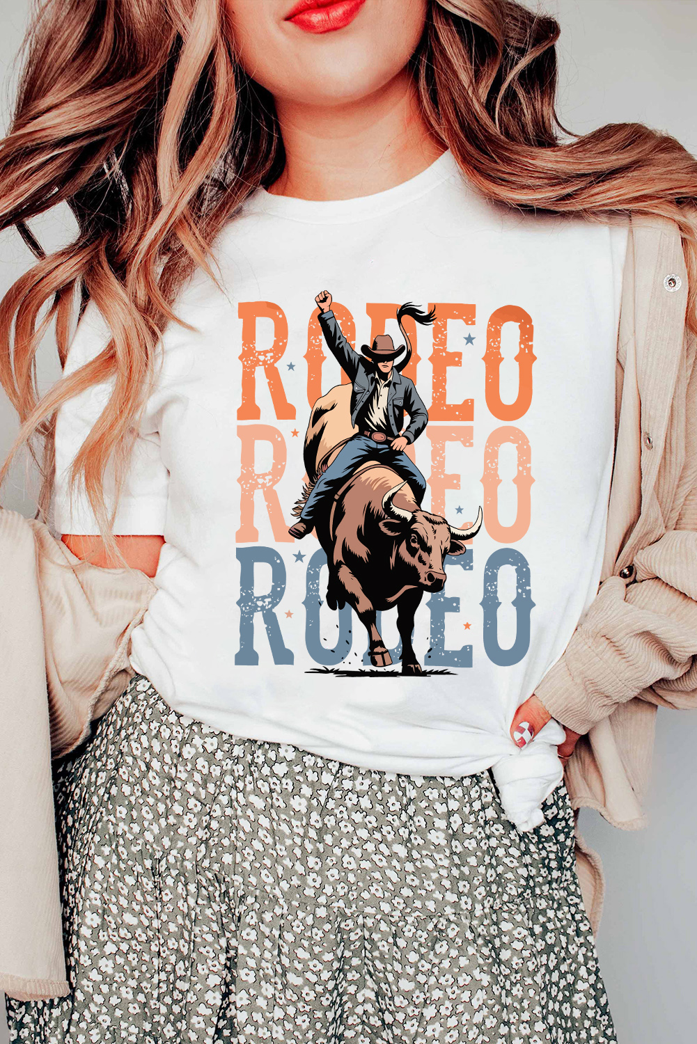 White Cowboy RODEO Graphic Western T Shirt