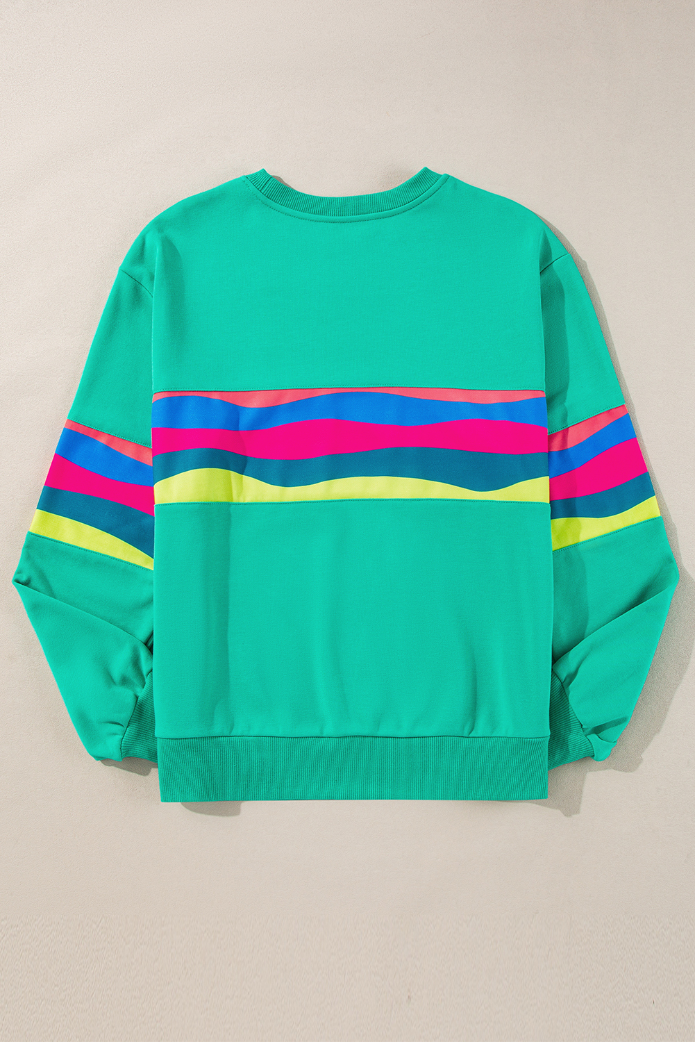 White Plus Size Colorful Striped Drop Shoulder Loose Sweatshirt