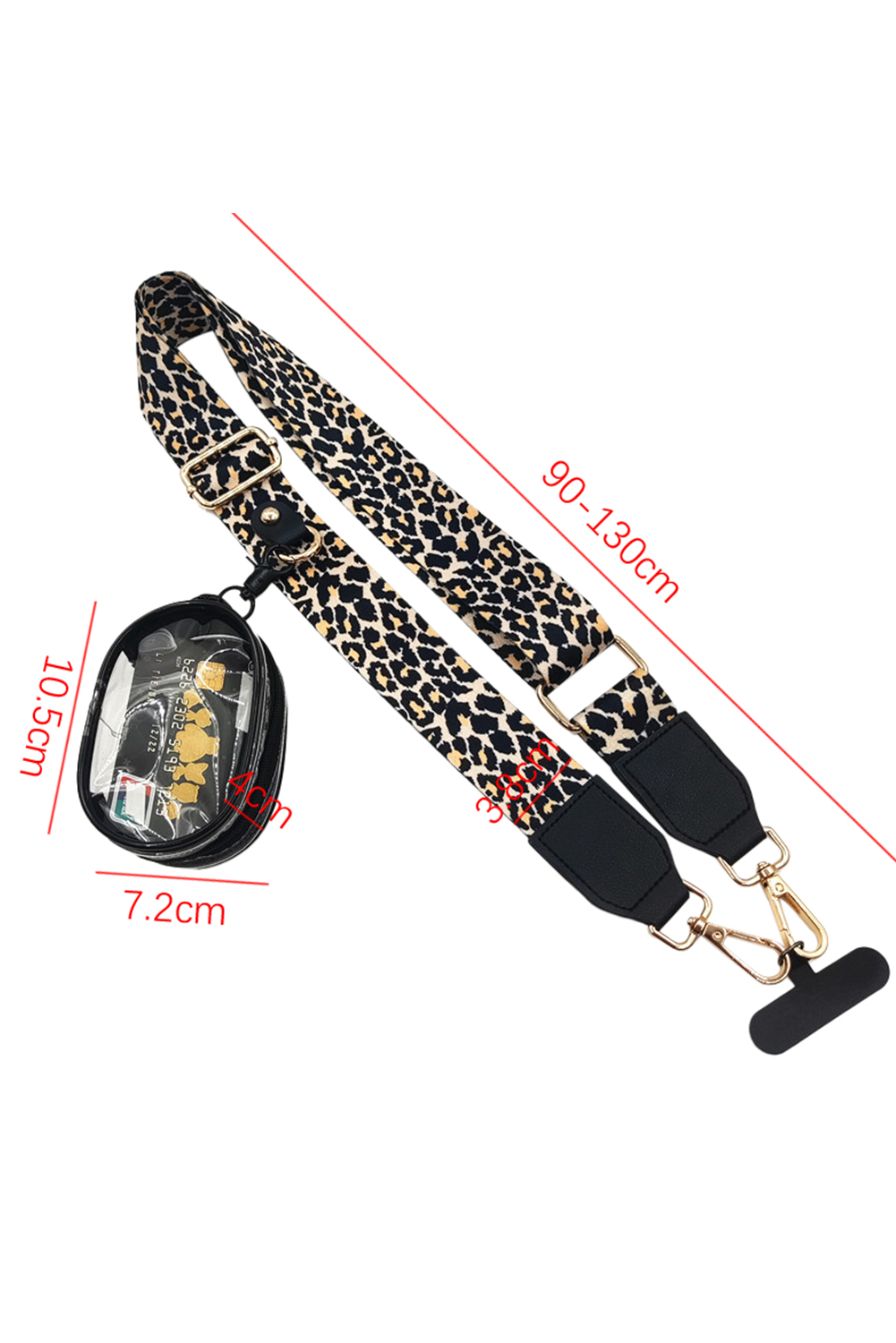 Black Leopard Adjustable Phone Hanging Shoulder Strap with Pouch