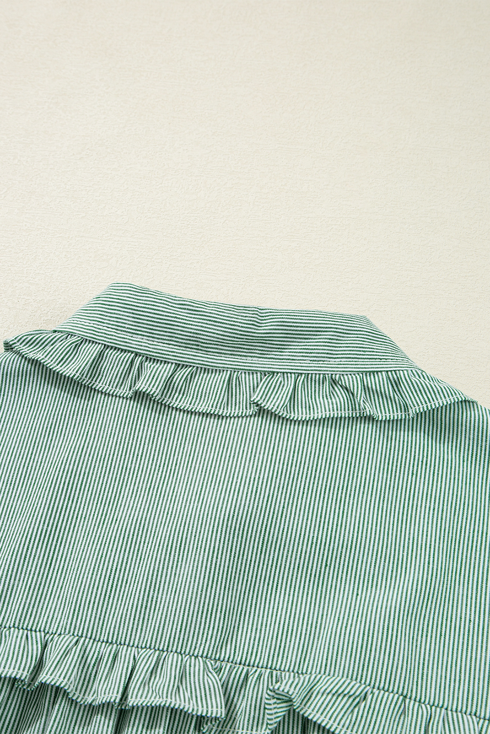 Green Stripe Frilled Sleeveless Collar Front Pocket Button Up Mini Dress