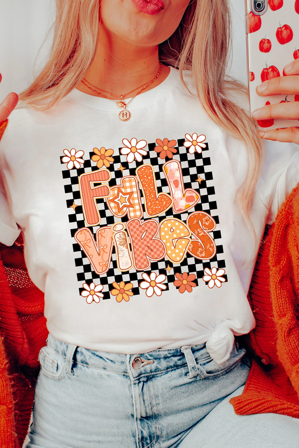White FALL VIBES Cute Graphic Heat Transfer Tee