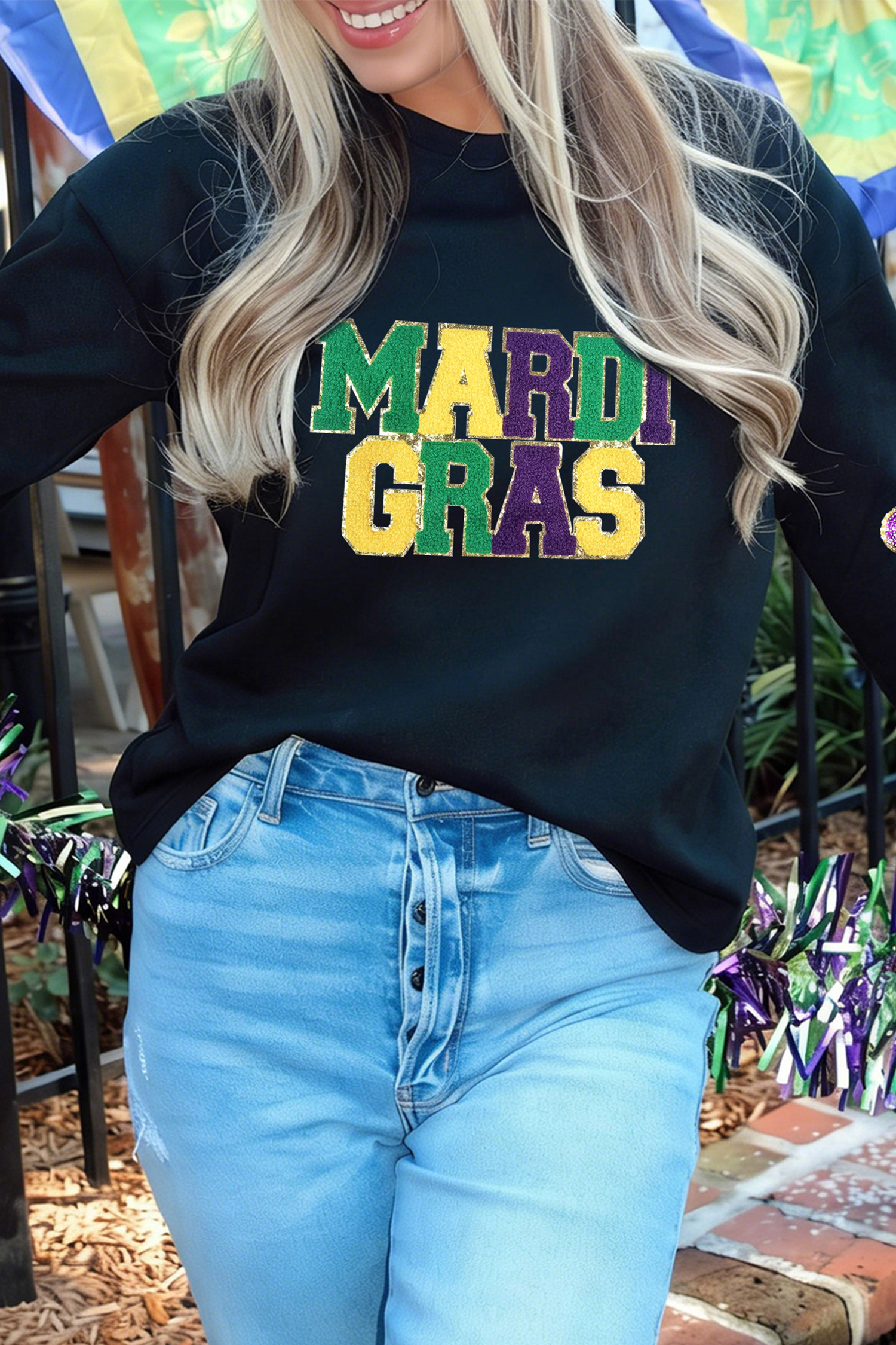 White LUCKY Clover Embroidered Long Sleeve Top