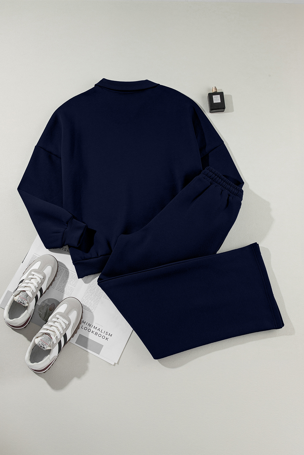 Navy Blue Drop Shoulder Zip Up Jacket Drawstring Pants Active 2pcs Set