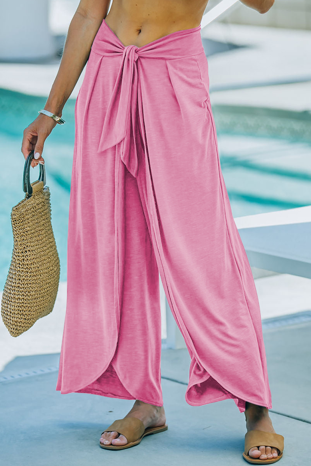 Medium Grey Knotted Drop Waist Split Leg Relaxed Pants