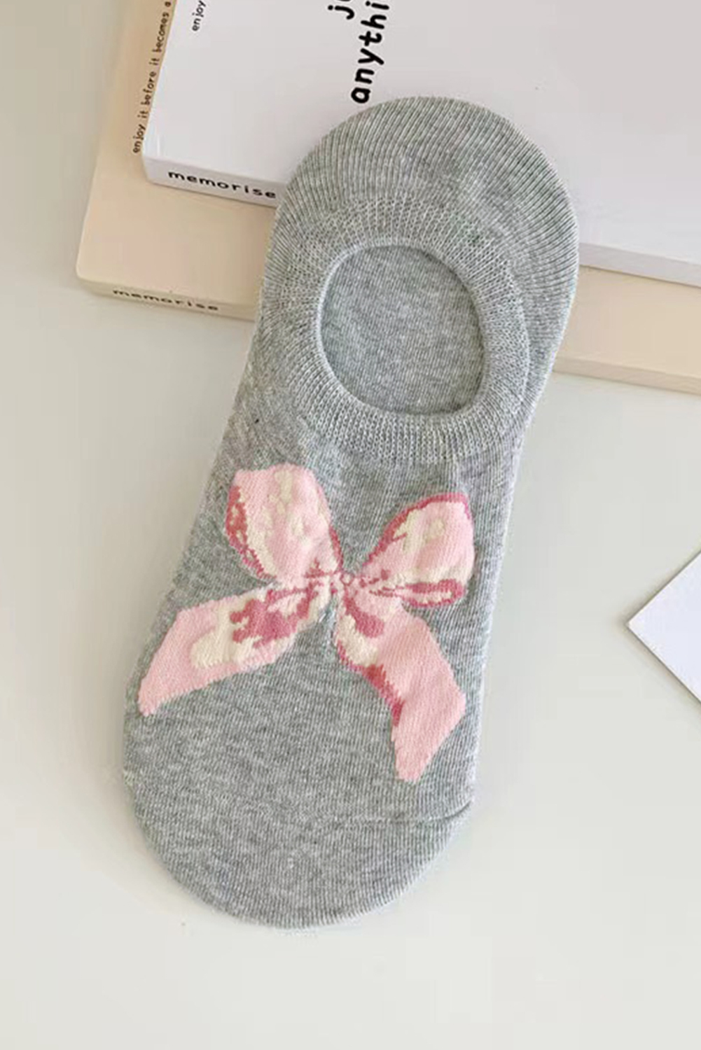 Gray Bow Knot Soft No Show Socks