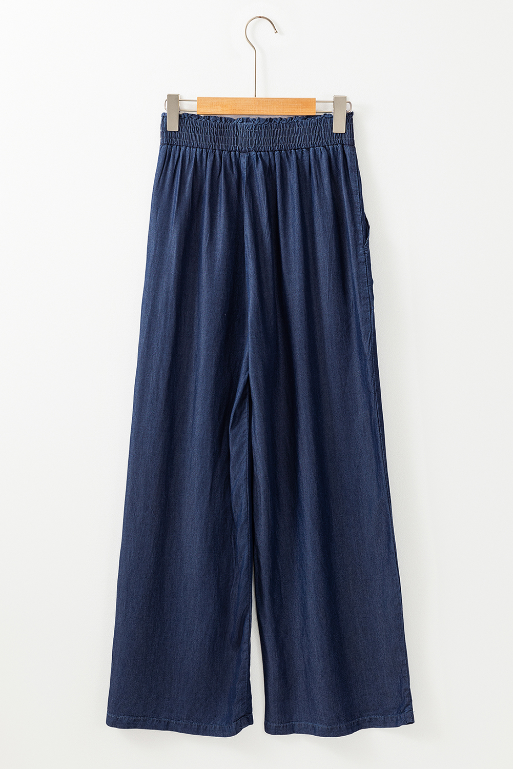 Black Side Pockets Frilled Smocked High Waist Wide Leg Jeans