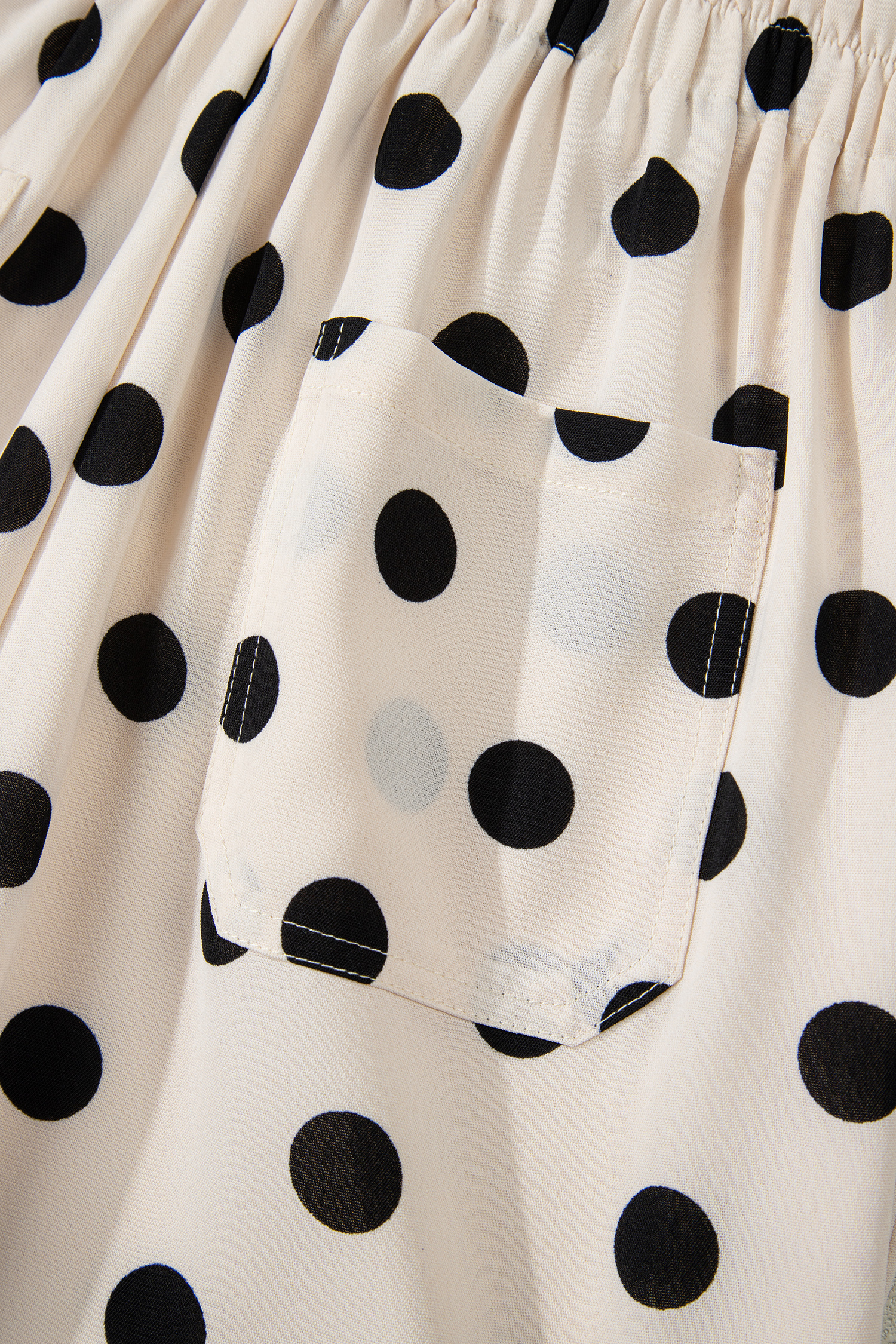 White Polka Dot Print Patched Pocket Loose Pants