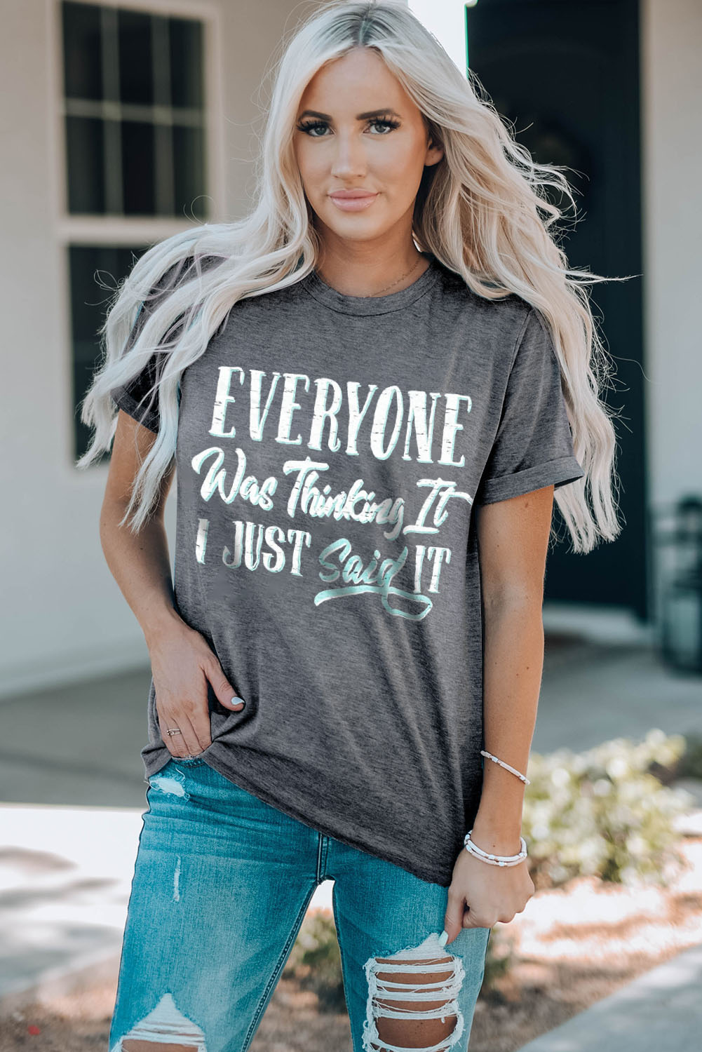 White American Woman Bull Skull Graphic T Shirt