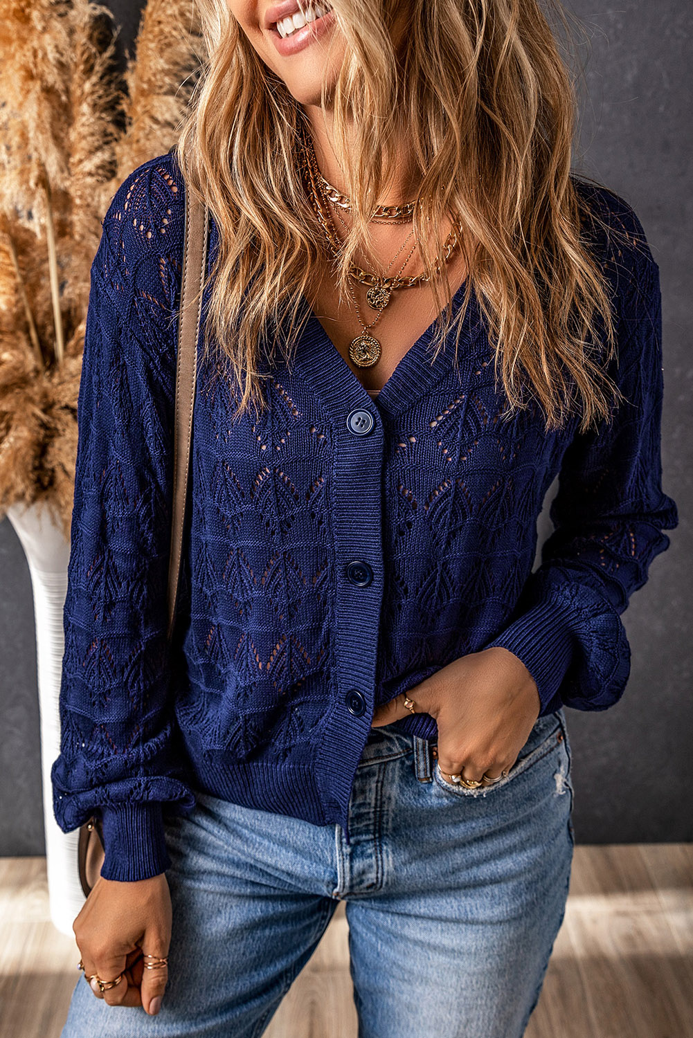 Fiery Red Lightweight Buttoned Front Crochet Cardigan