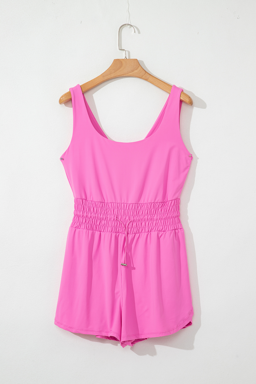 Black Plain Sleeveless Loop Drawstring Cinched Waist Romper
