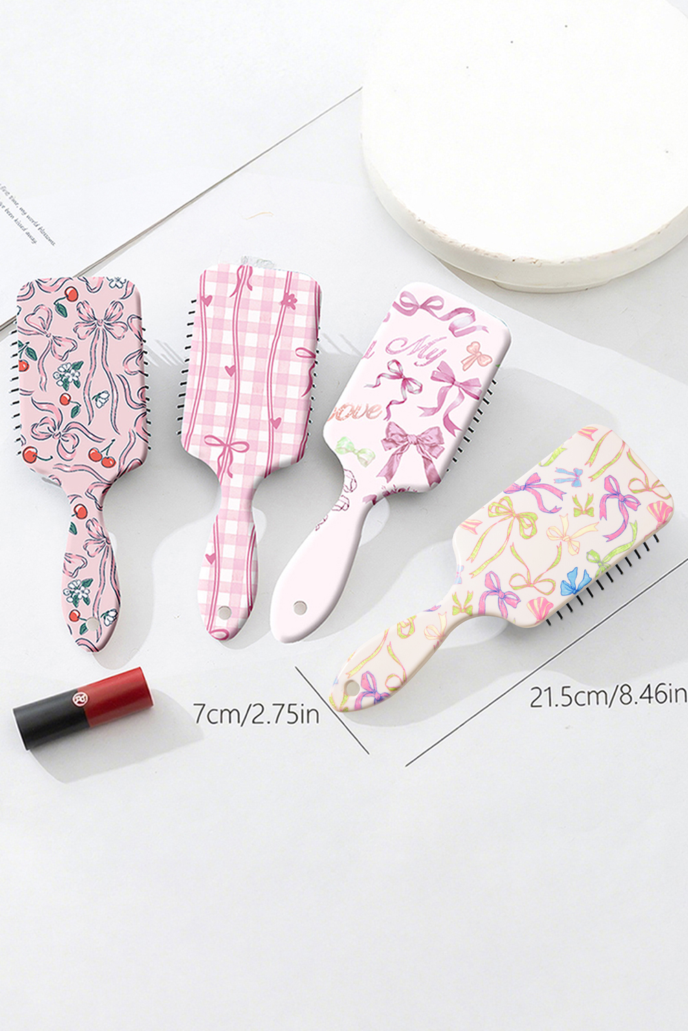 White Multi Ribbon Bow Print Air Cushion Comb