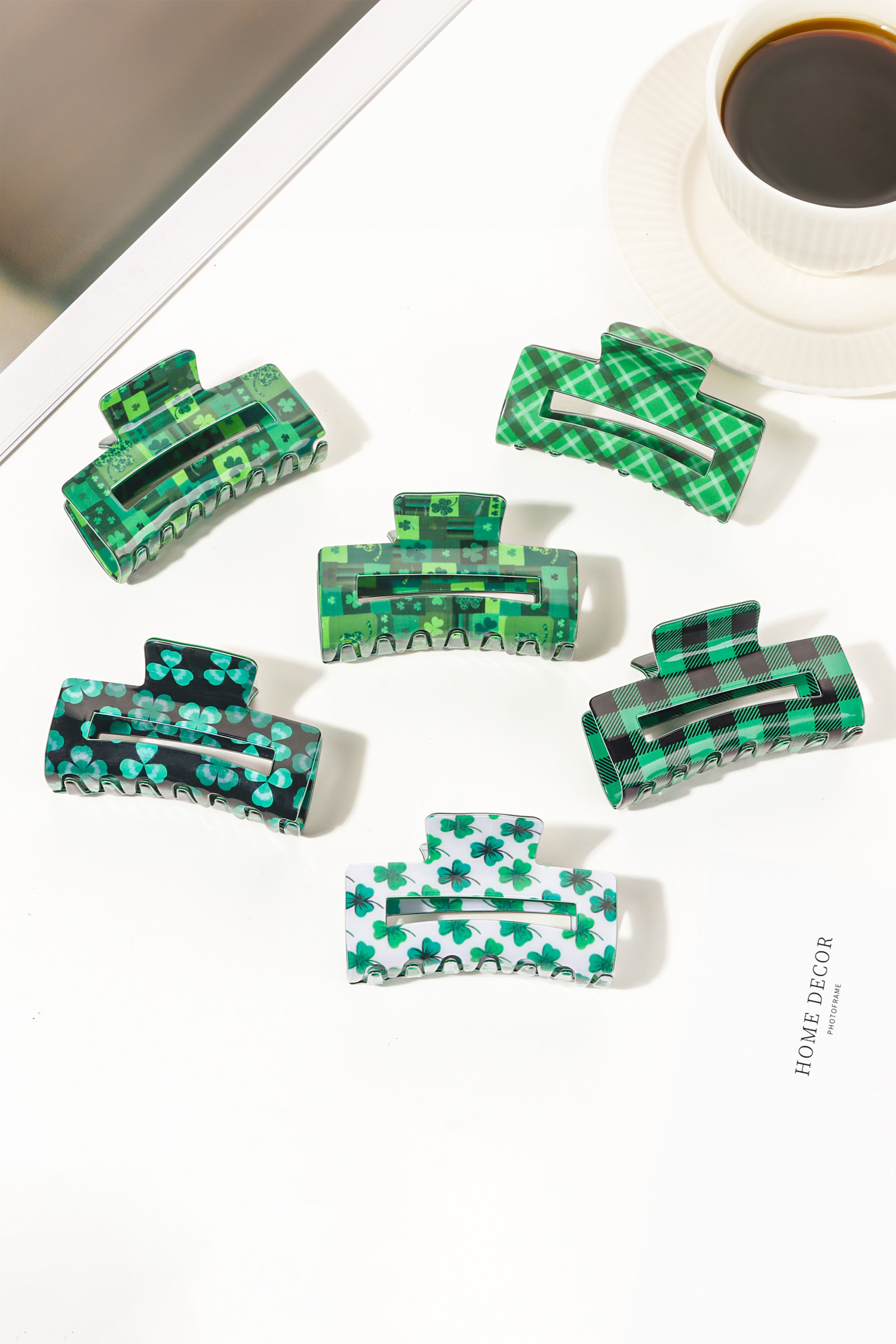 Dark Green St Patricks Day Clover Square Hair Claw Clip