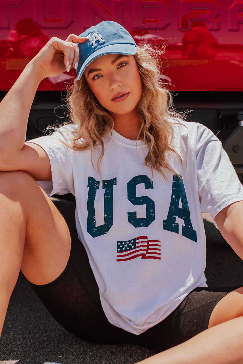 Gray Blooming USA Flag Print Casual T Shirt