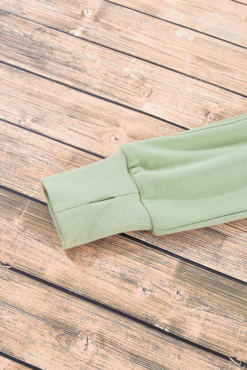 Smoke Green Fleece Lined Zip Up Stand Collar Thumbhole Sleeve Sweatshirt
