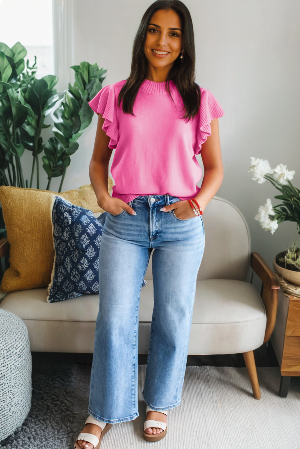 Dusk Blue Loose Straight Leg Cropped High Waist Jeans