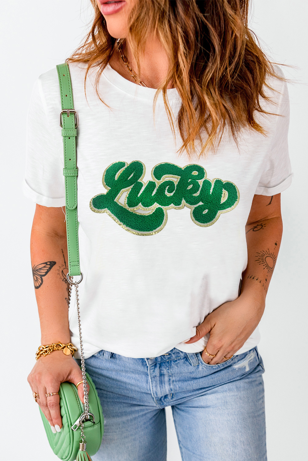 Black St. Patricks Lucky Clover Print O Neck T Shirt
