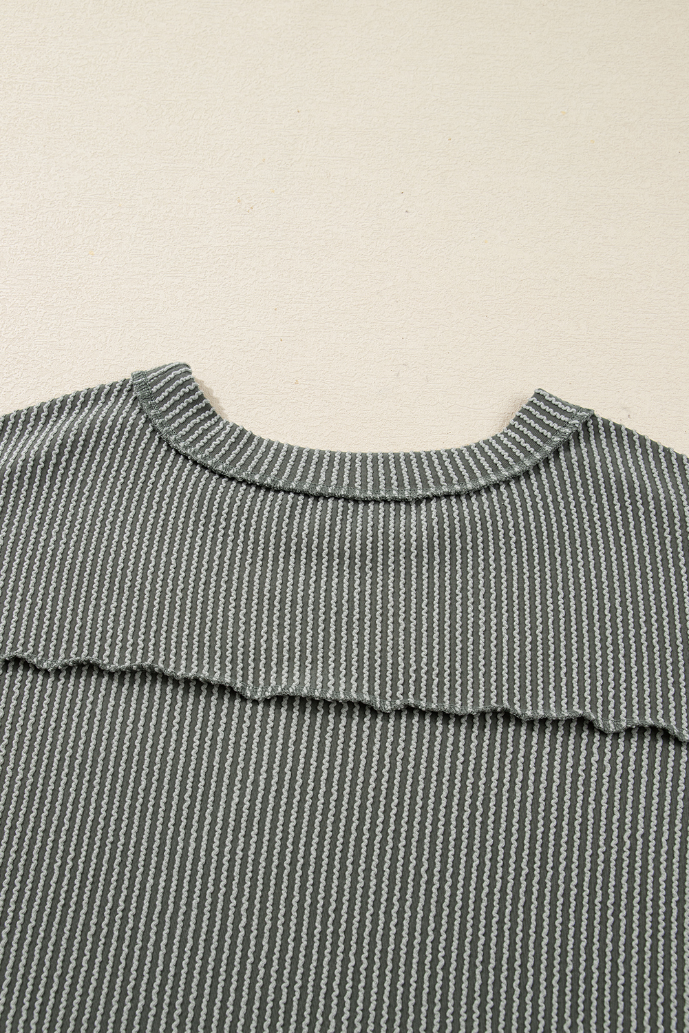 Dark Khaki Twist Ribbed Exposed Seam Detail Long Sleeve Loose Top