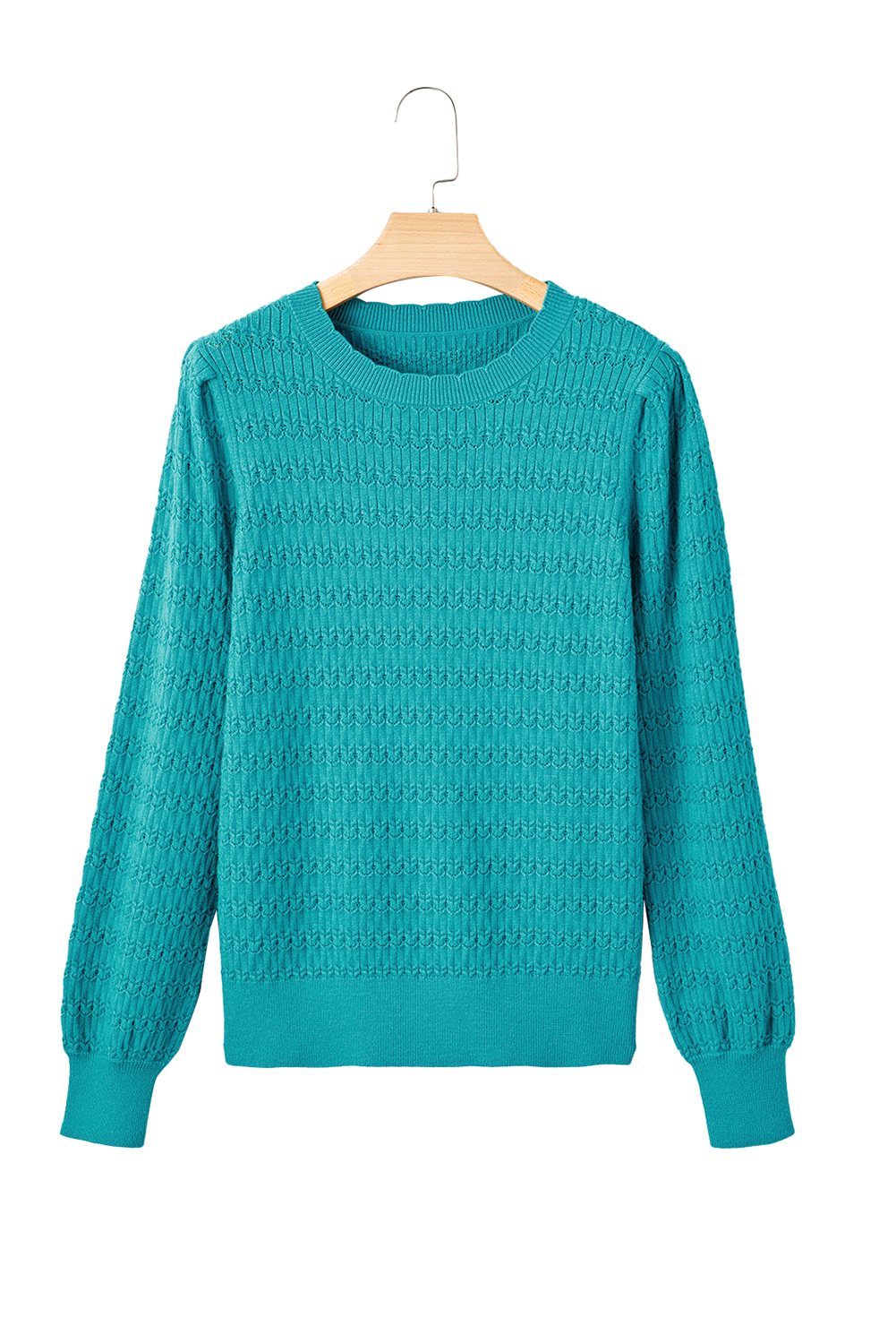 Fiery Red Trendy Pattern Knit Ribbed Cuffs Crew Neck Sweater