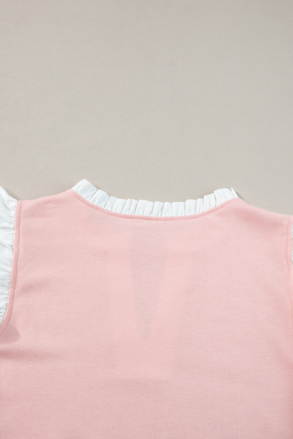 Pale Khaki Contrast V Neck Ruffled Textured Knit Top