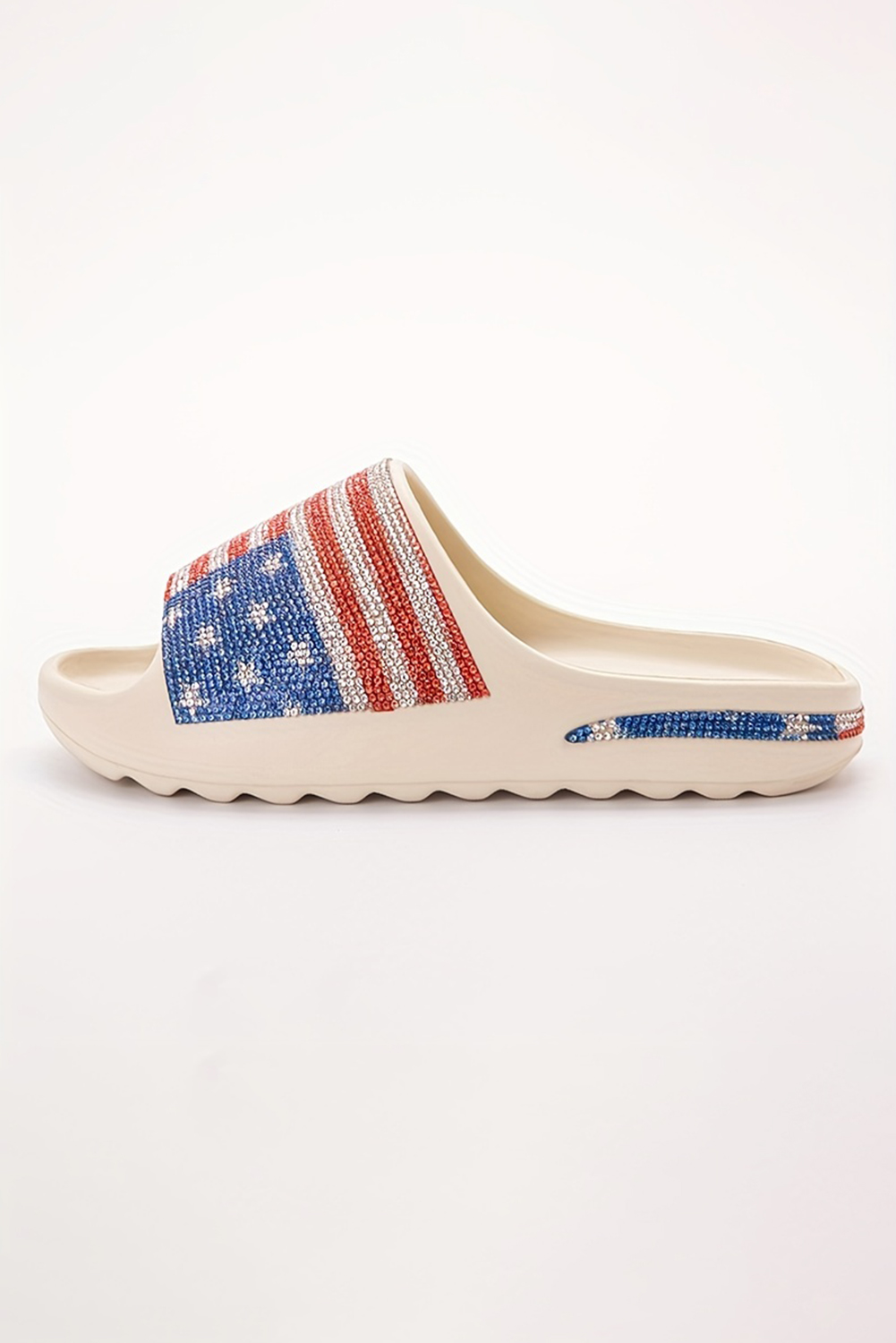 Black Rhinestone American Flag Thick Sole Slippers