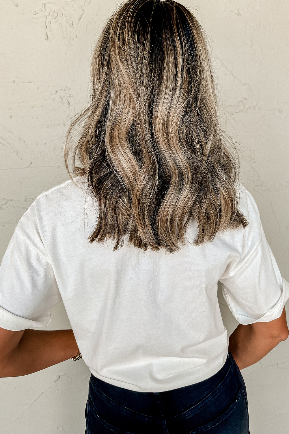 White Rodeo Patched Graphic Casual Round Neck Tee