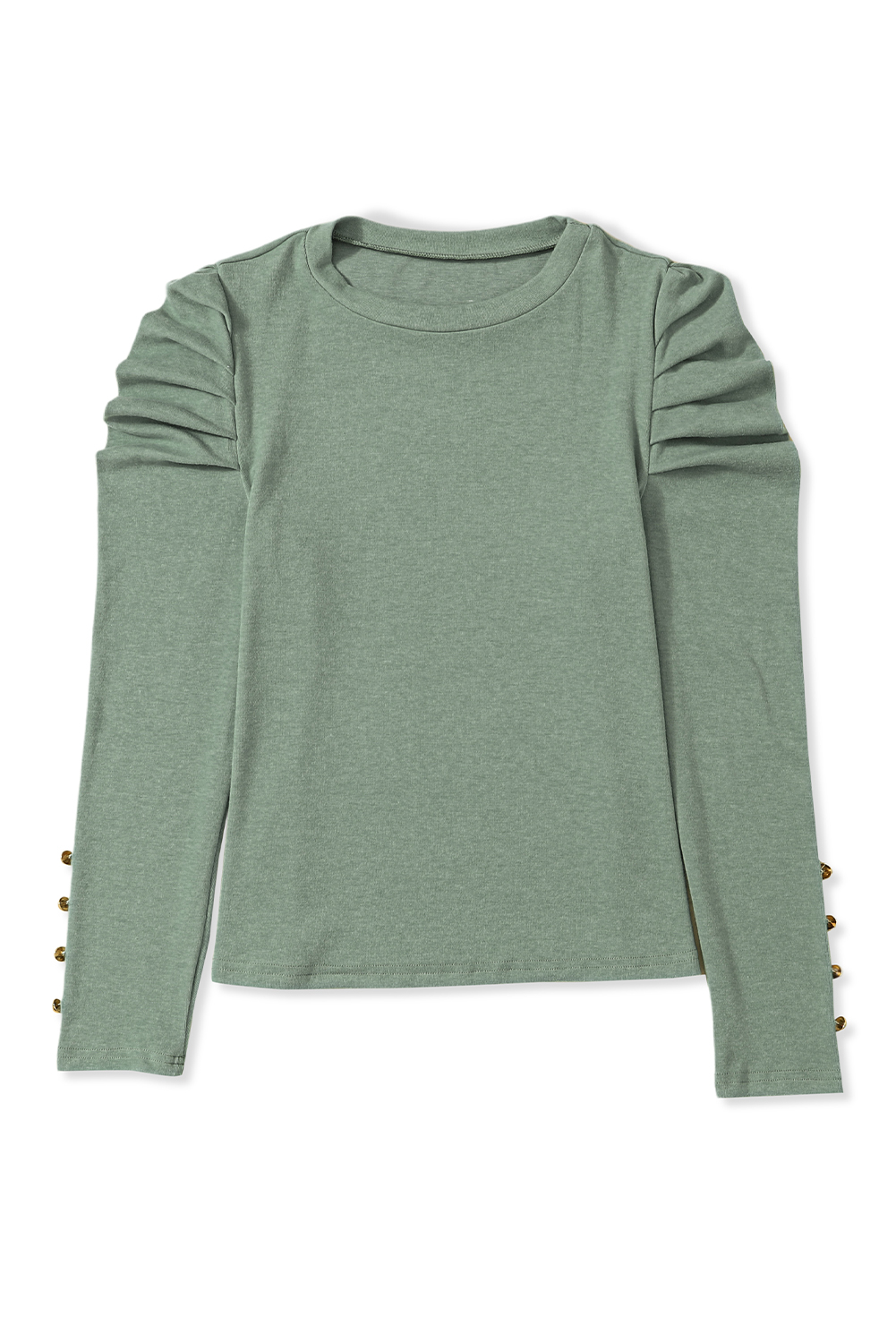 Green Buttoned Puff Long Sleeve Sheath Top