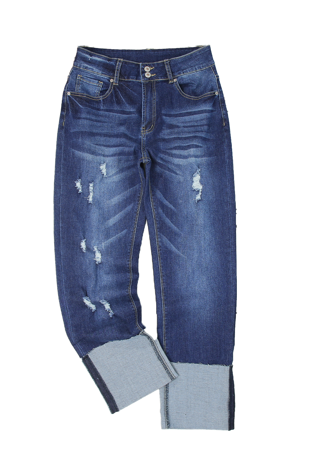 High Waist Distressed Straight Leg Jeans