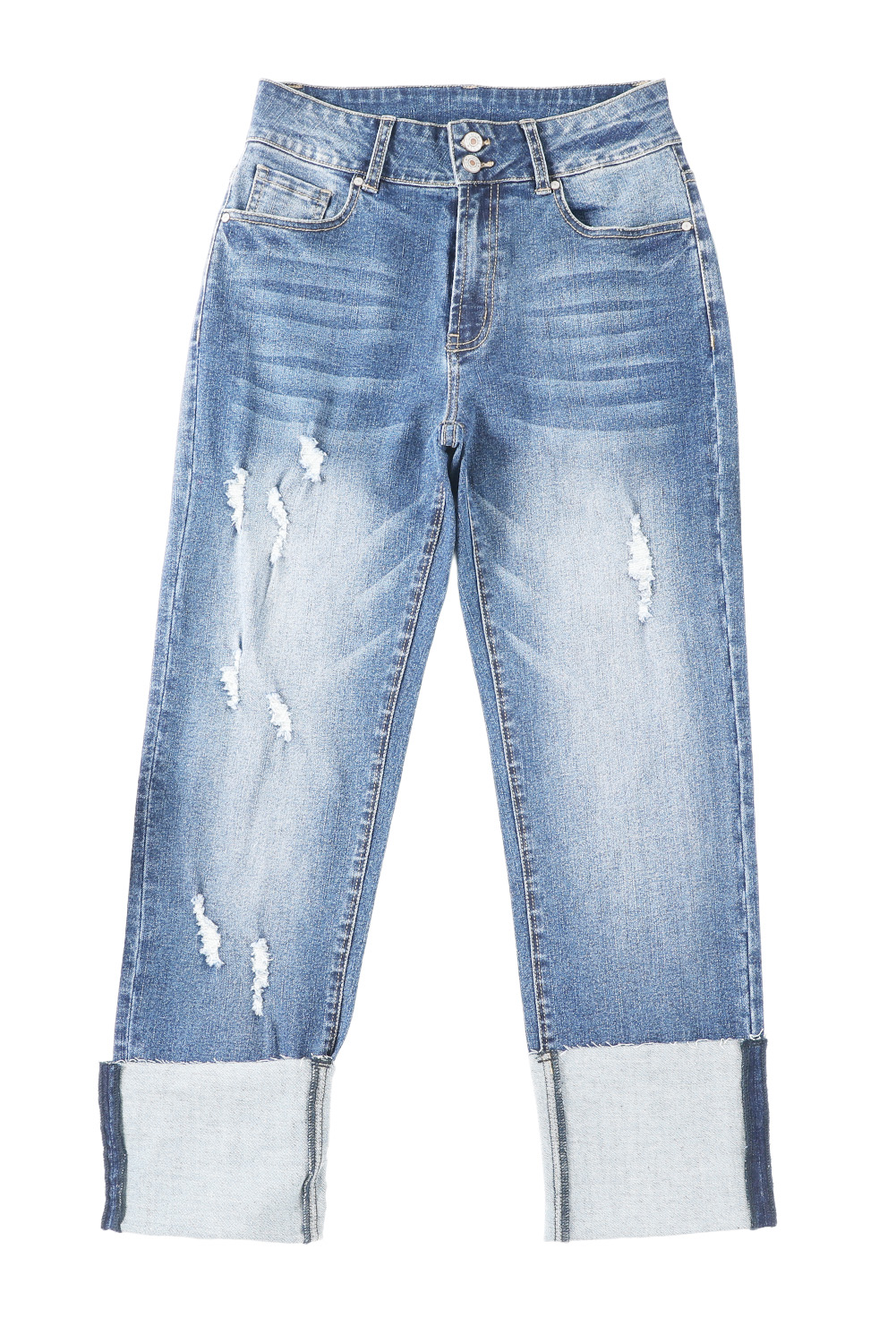 High Waist Distressed Straight Leg Jeans