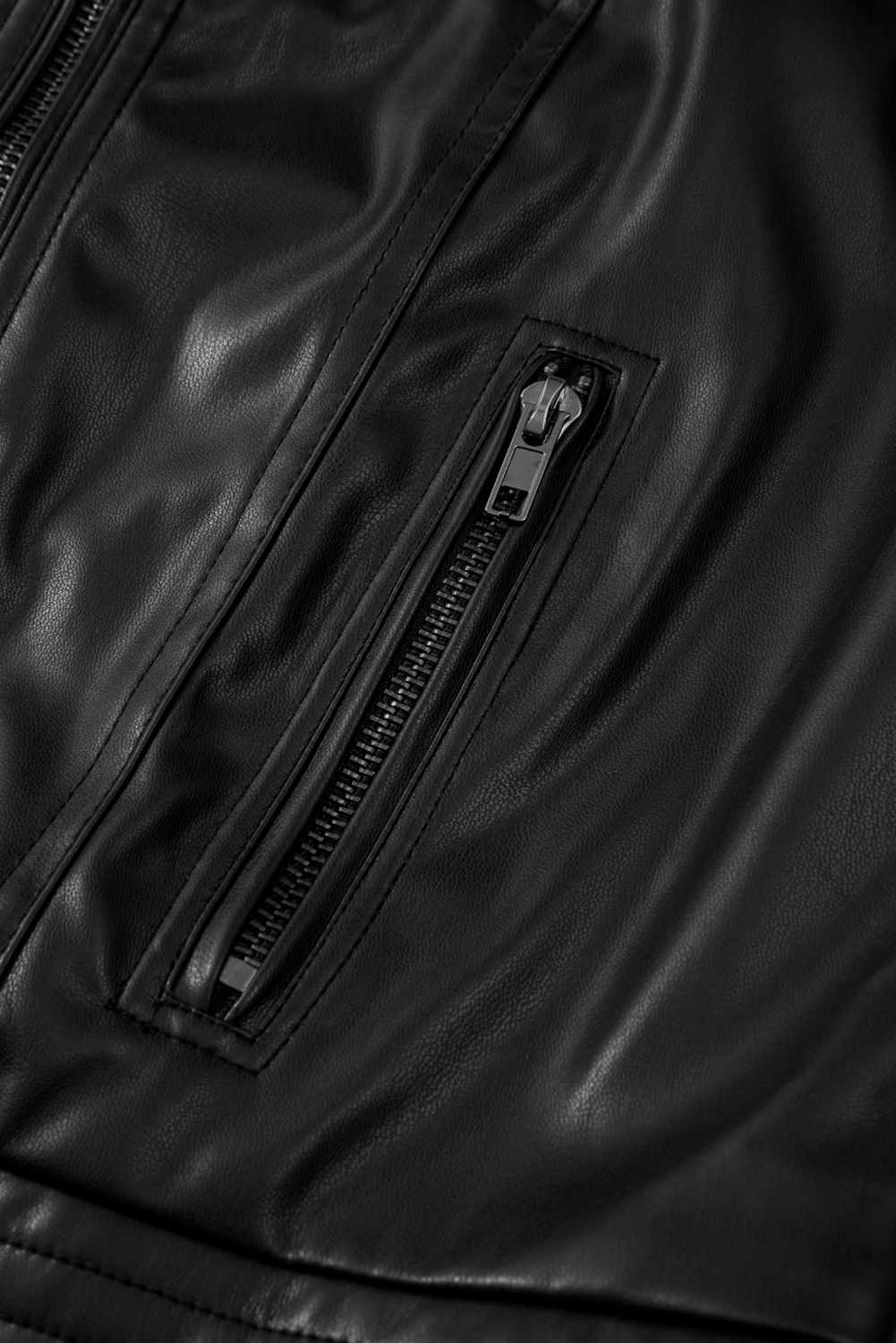 Chestnut Solid Faux Leather Zipper Slim Fit Bomber Jacket