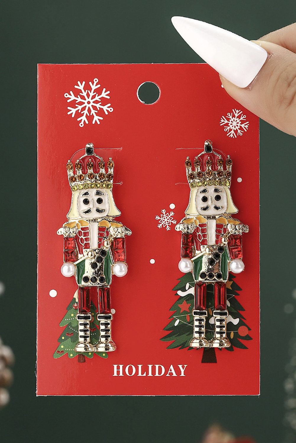 Pink Christmas Nutcracker Doll Alloy Gem Holiday Earrings