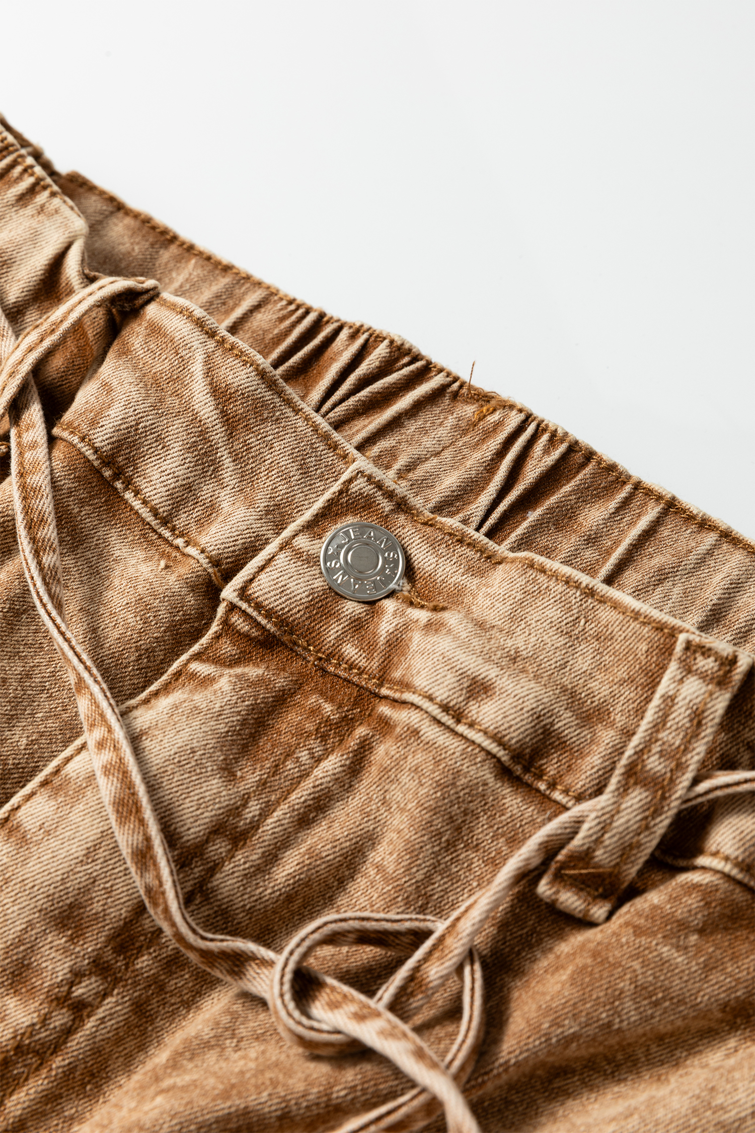 Smoke Gray Acid Wash Barrel Fit Denim Pants with Waist String