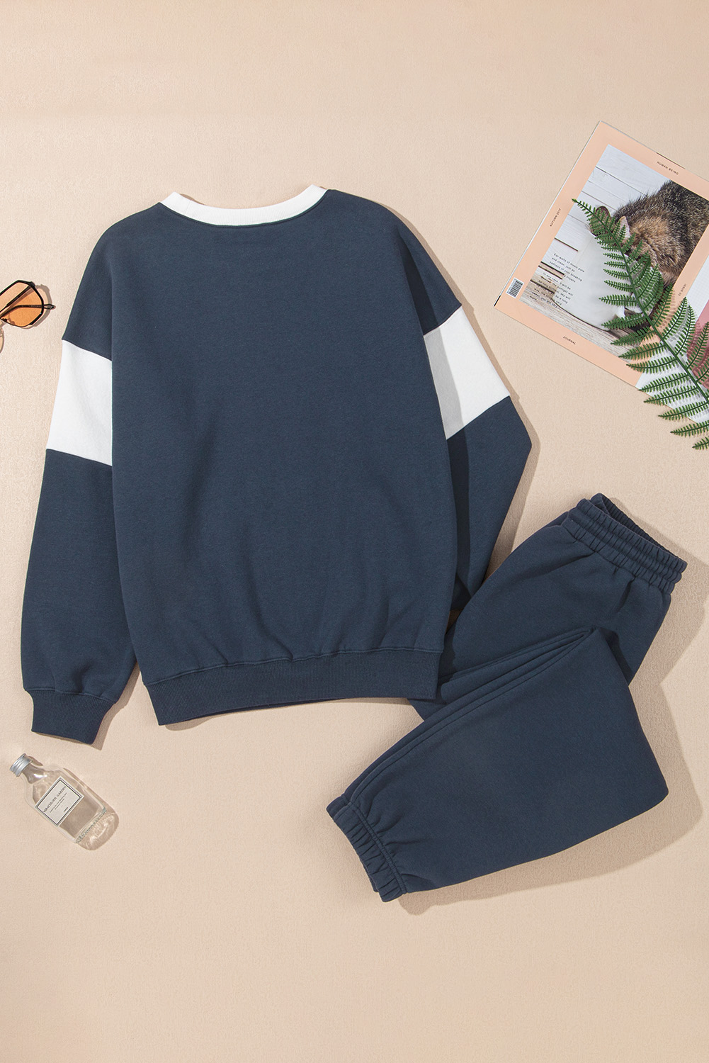 Black Drop Shoulder Loose Sweatshirt and Joggers Active Set