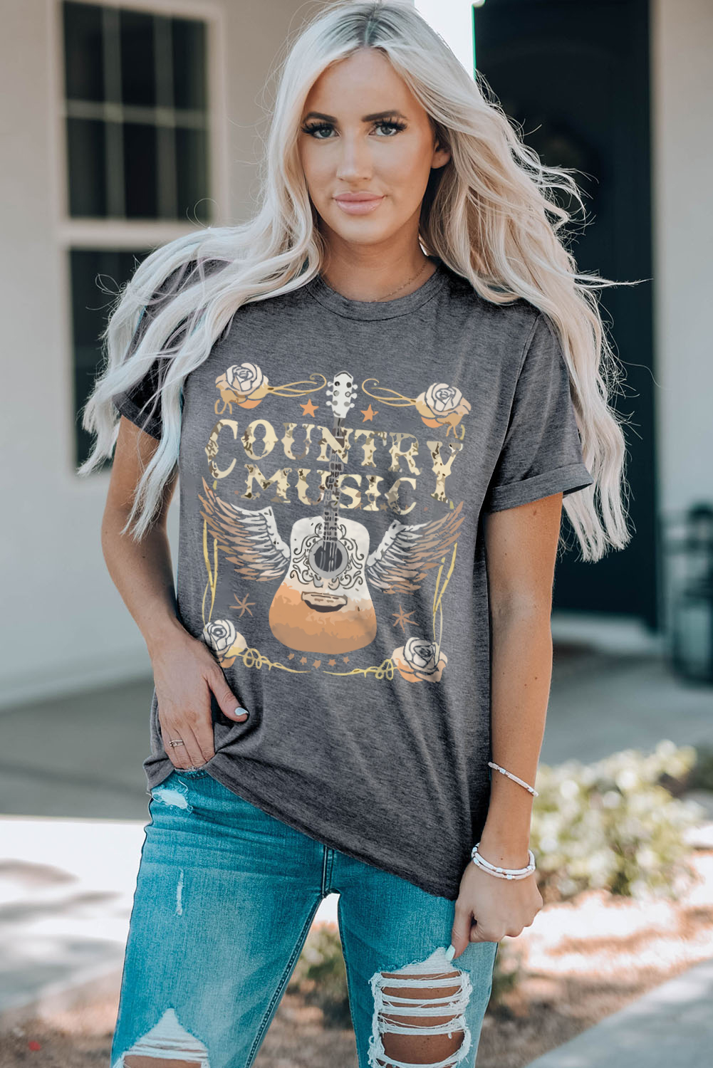 Black Western MAMA Leopard Lightning Graphic Tee