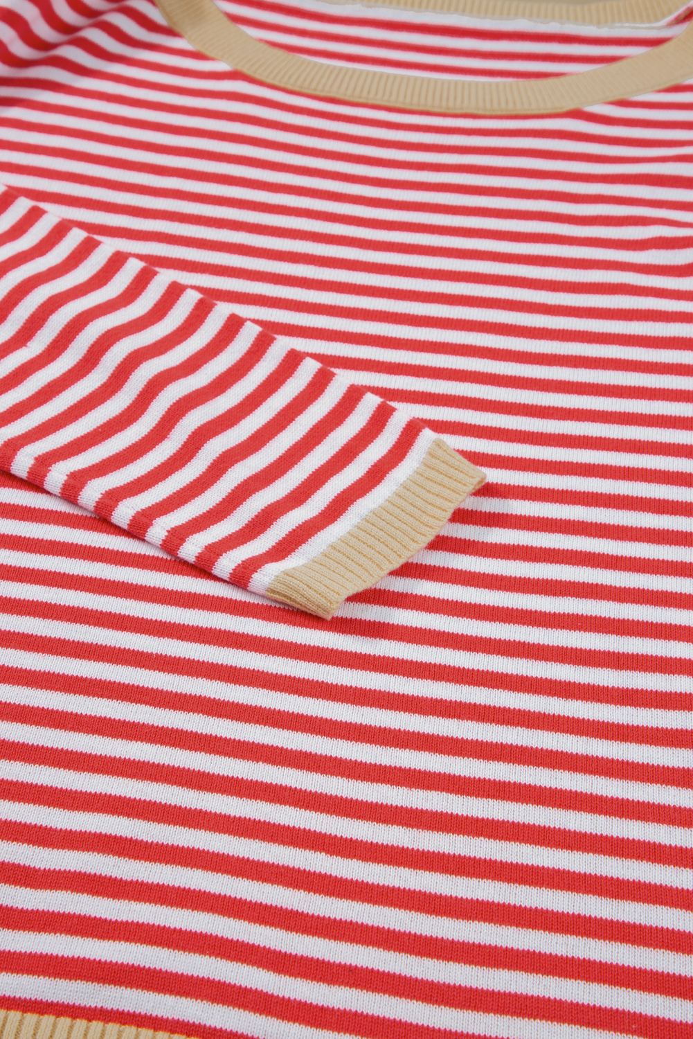 Fiery Red Striped Contrast Trimmed Drop Shoulder Sweater