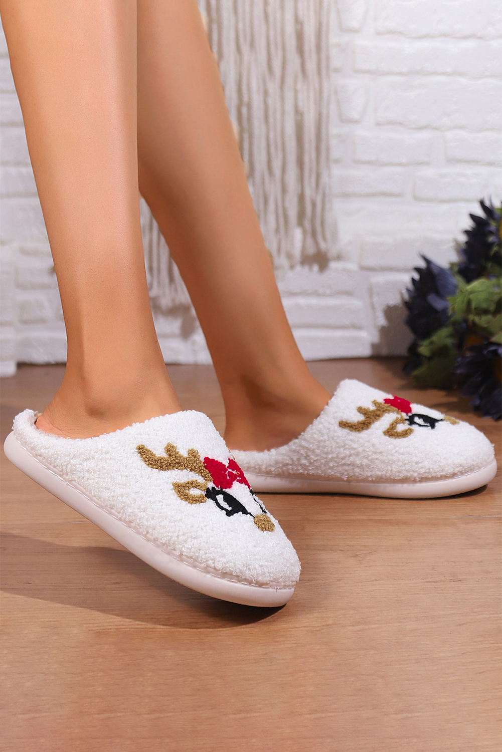 White Christmas Gingerbread Man Plush Home Slippers