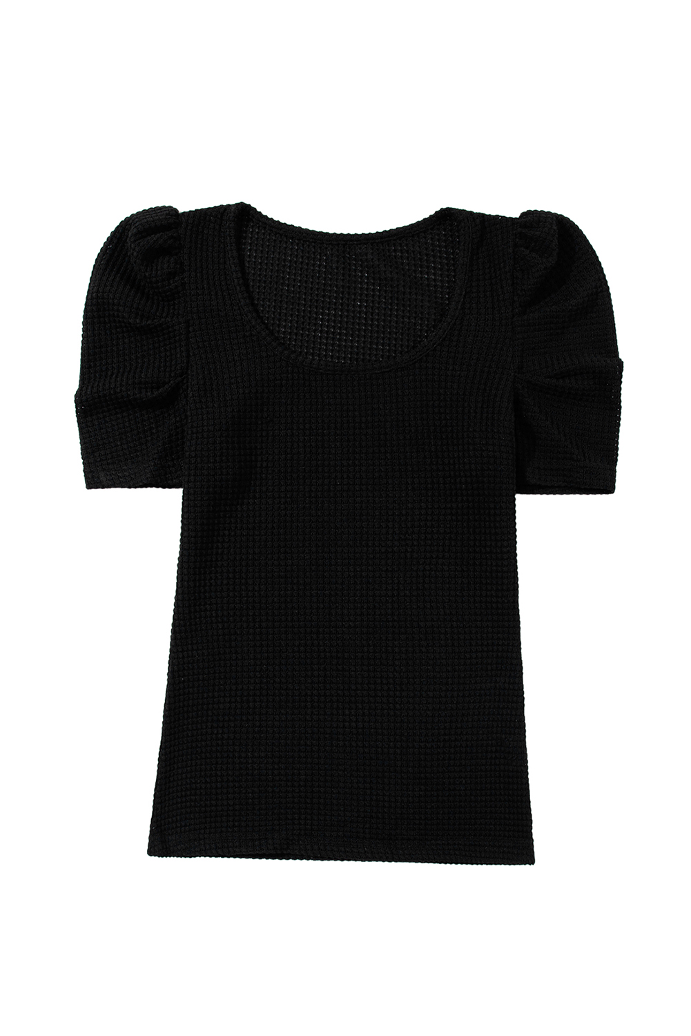 Bright Pink Waffle Knit Ruched Puff Sleeve Top
