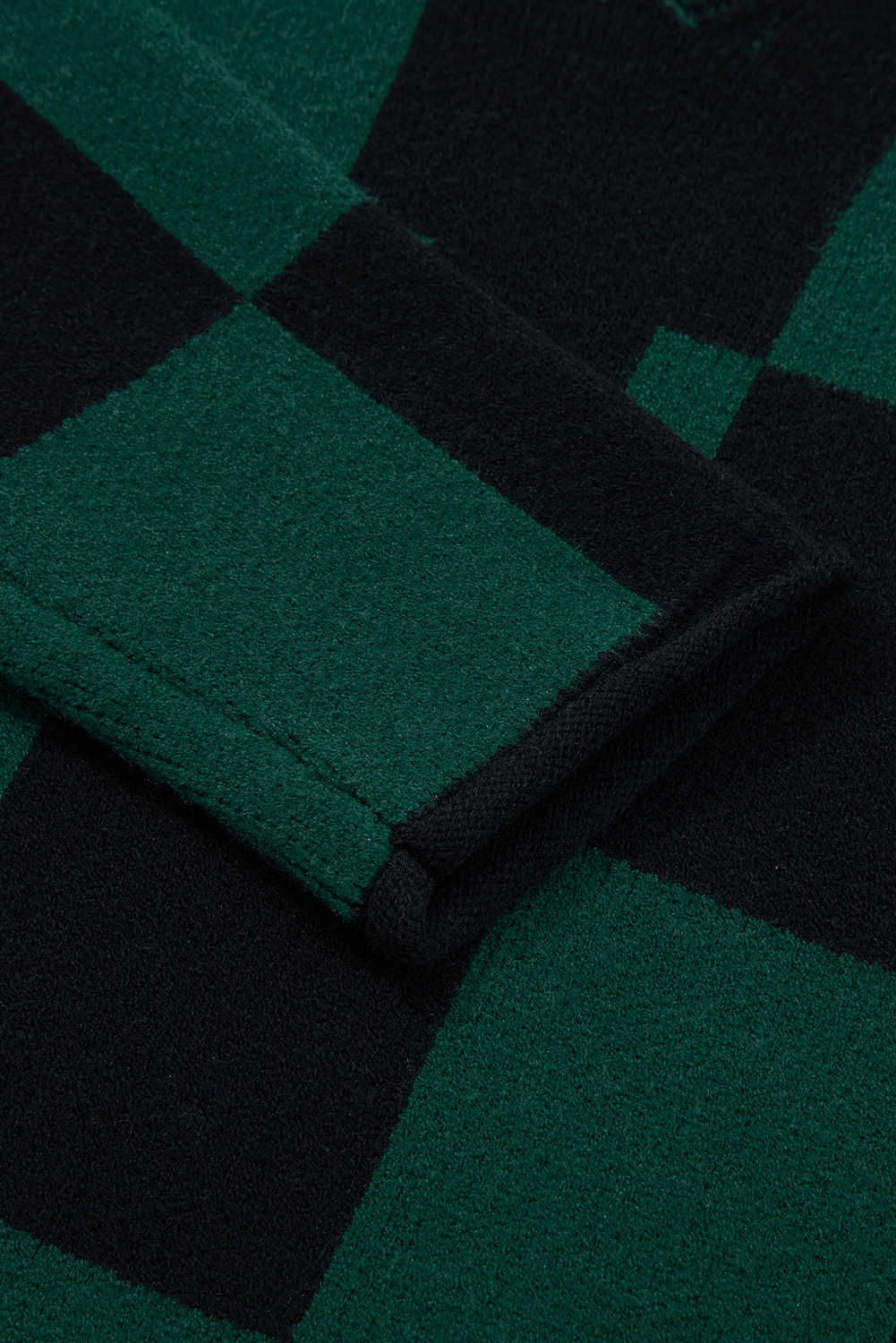 Black Checked Notched Neckline Drop Shoulder Knit Sweater