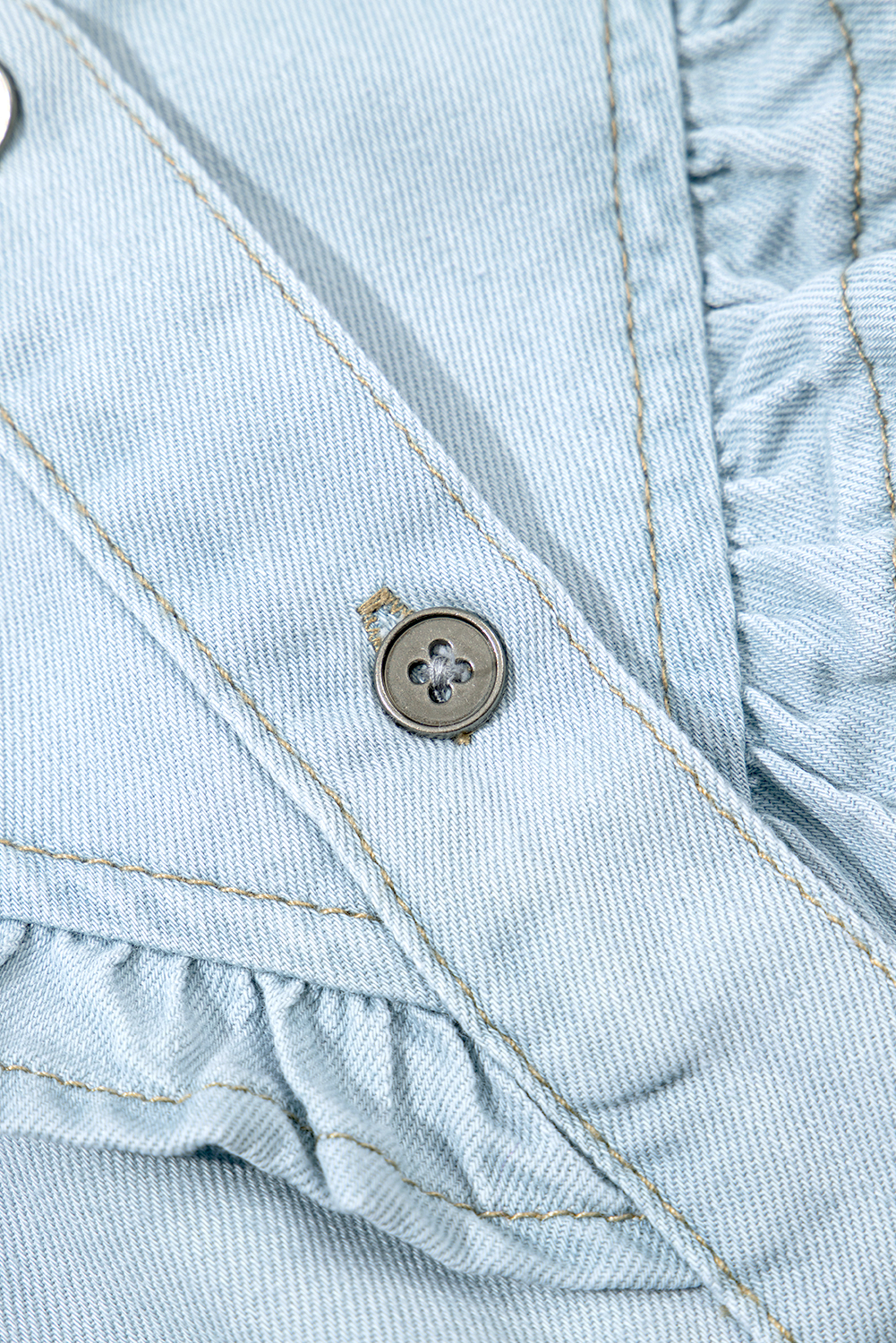 Beau Blue Mineral Wash Frilled Button Up Denim Shirt