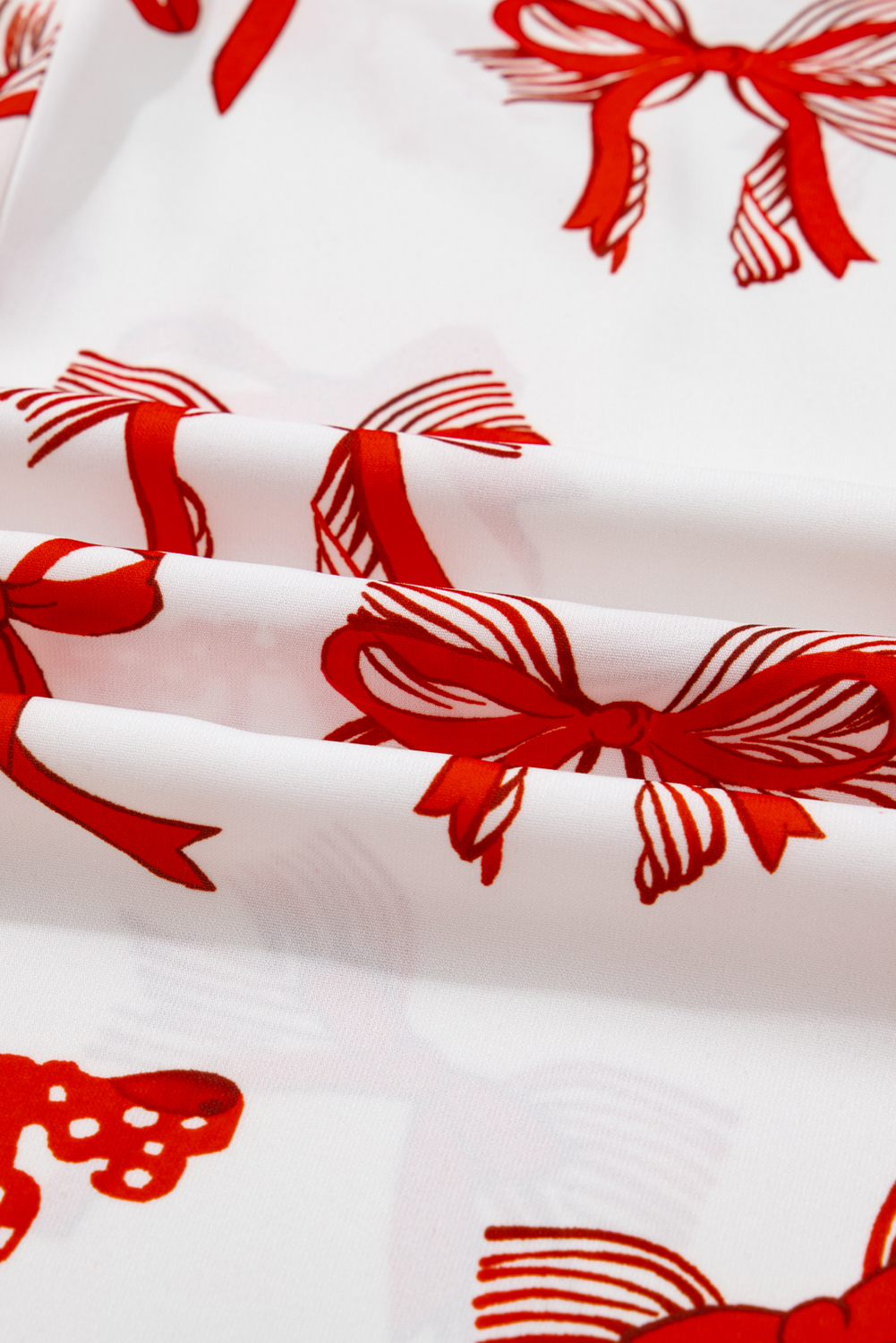 Red Christmas Bow Print Long 2pcs Pajama Set