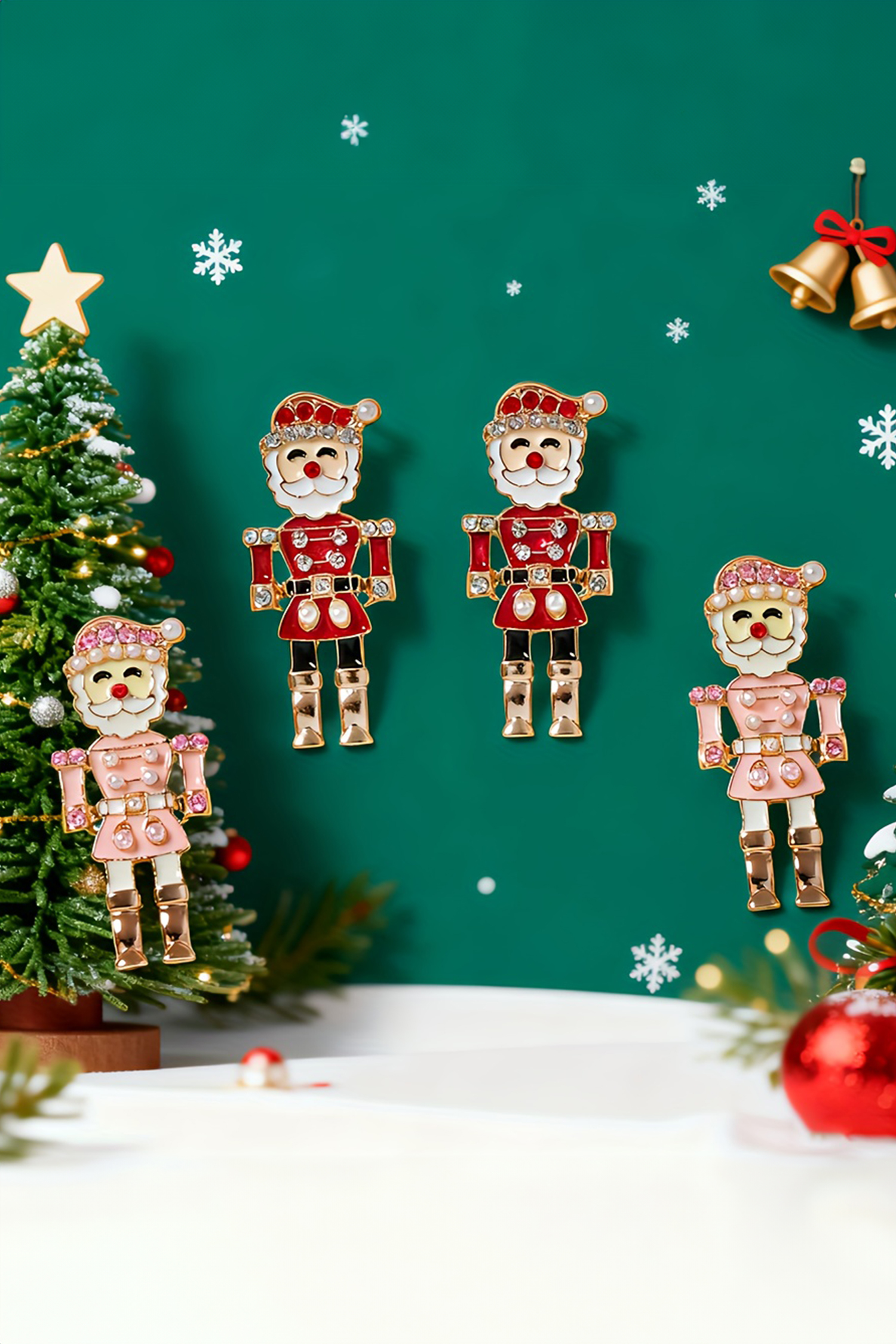 Fiery Red Pearl Rhinestone Embellished Christmas Enamel Nutcracker Earrings