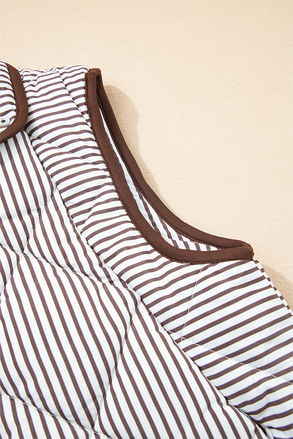 Black Stripe Contrast Trim Snap Button Collared Winter Vest