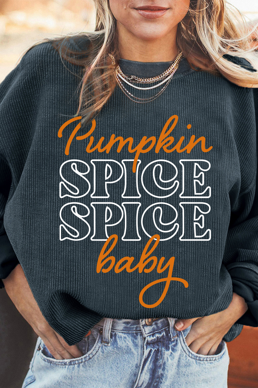 Dark Grey Pumpkin Spice Baby Graphic Textured Sweatshirt