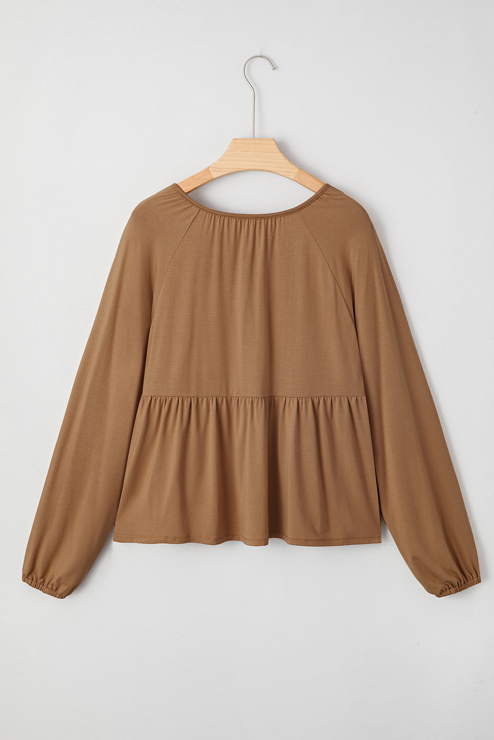 Black Smocked Bust Buttoned Split V Neck Flow Fit Blouse