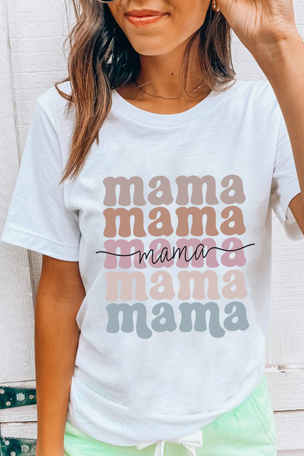 White mama Lettering Printed Crew Neck Tee