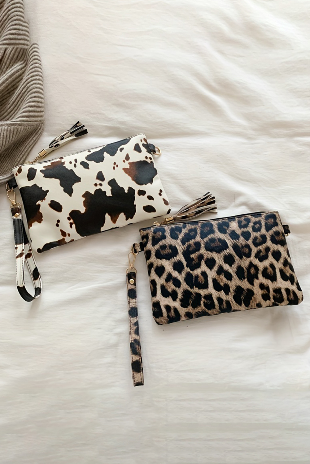 Chestnut Leopard/Cow Print Wrist Strap Zipped Wallet
