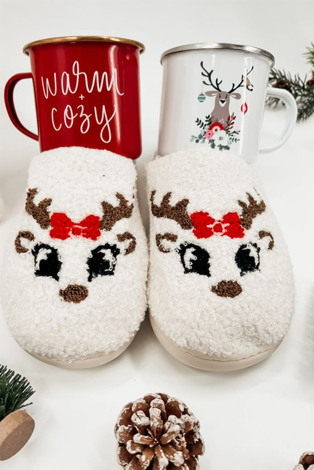 White Christmas Gingerbread Man Plush Home Slippers