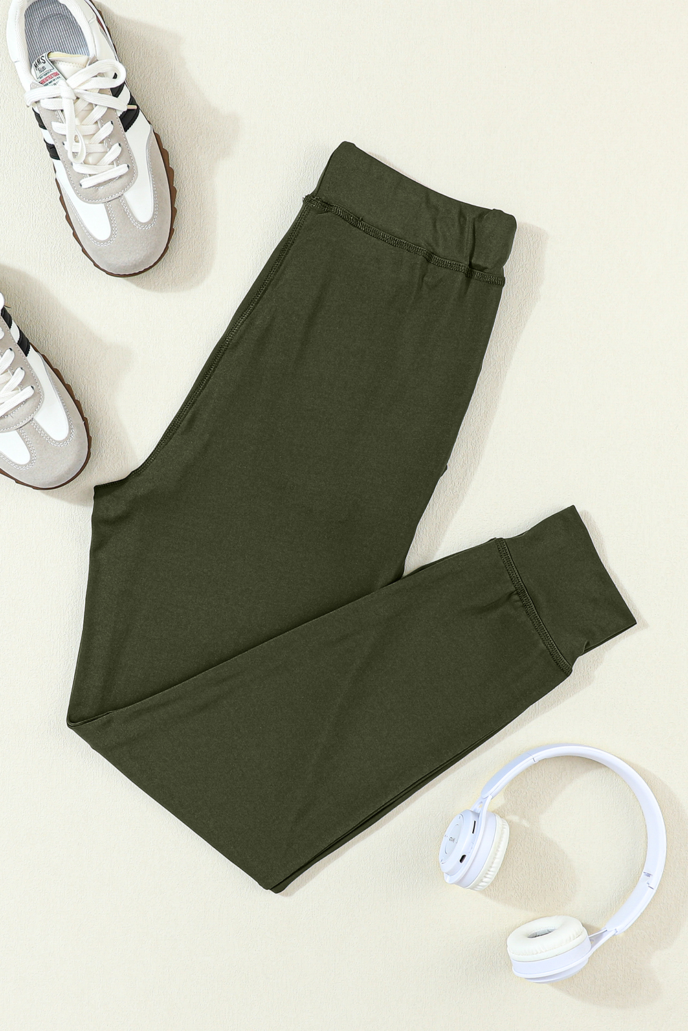 Black Drawstring Elastic Waistband Pocketed Joggers