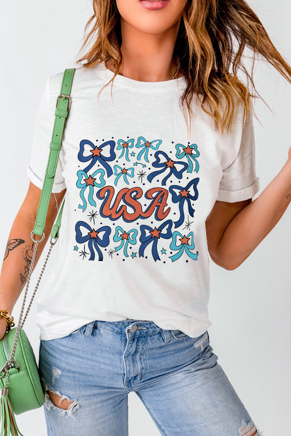 White USA Bowknot Graphic Tee