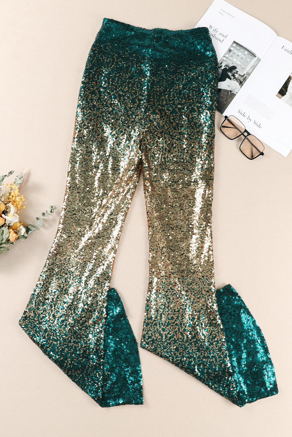 Green Black&Gold Gradient Sequined Pants