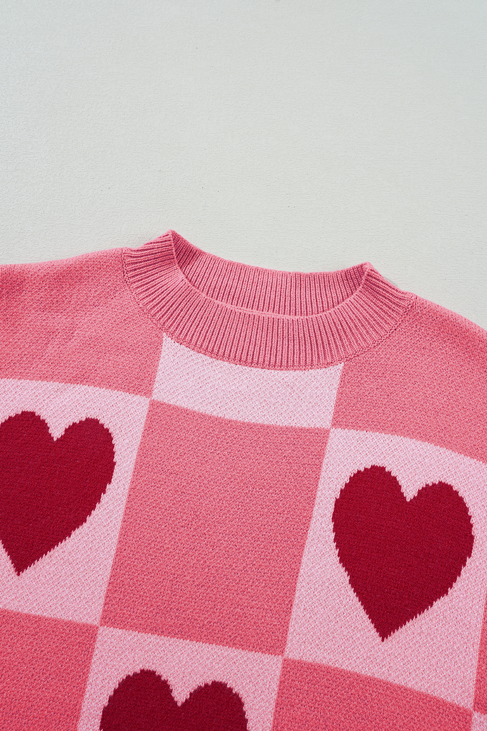 Pink Love Heart Checkered Valentine Crew Neck Sweater